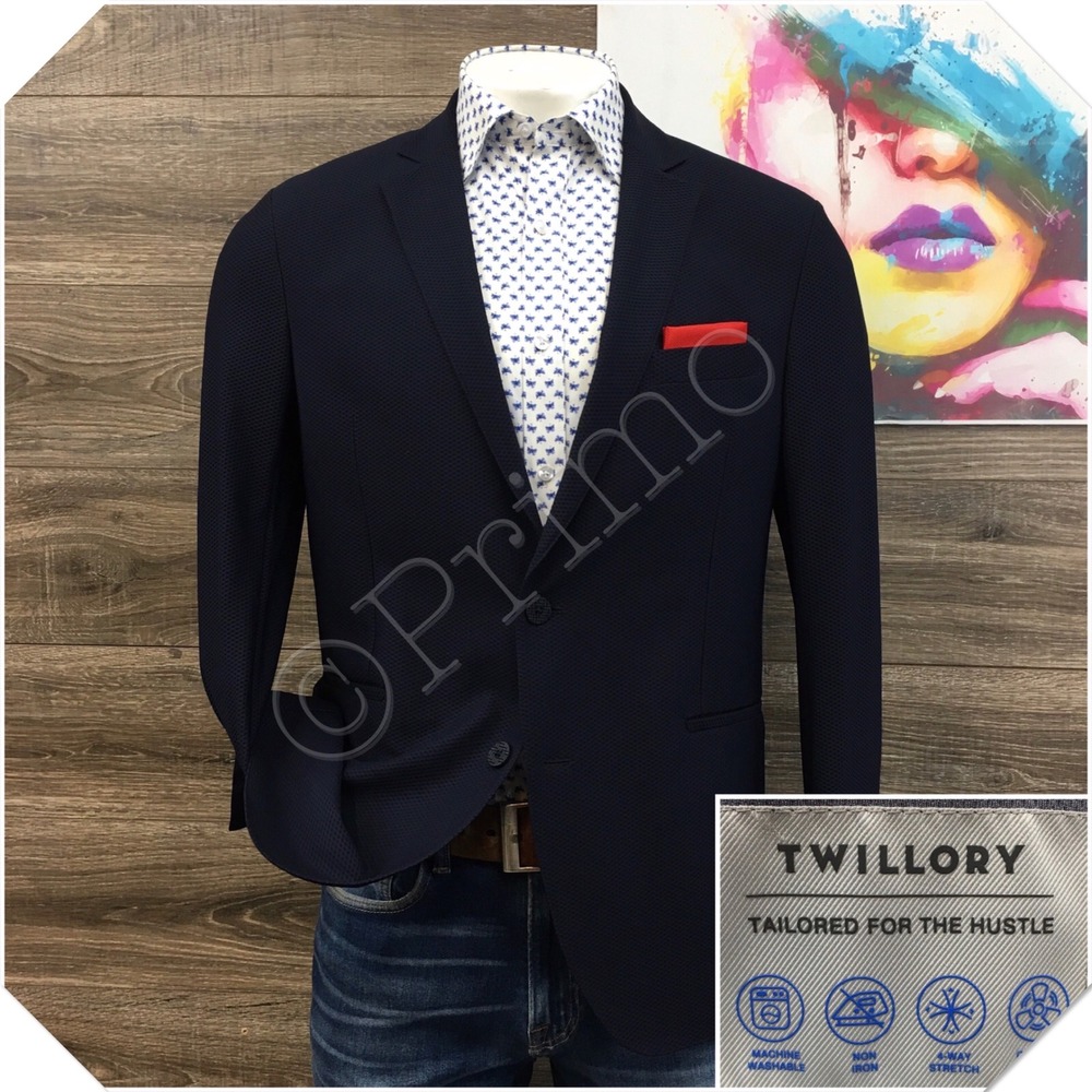 Twillory Performance Blazer Navy Blue 42R Stretch Sport Coat Jacket Casual Suit